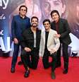 Chitãozinho, Rodrigo Simas, Felipe Simas e Xororó em evento de lançamento de ‘As Aventuras de José & Durval’.  Foto: Bob Paulino/Globo/Divulgação / Estadão