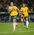 Sam Kerr (20) da Austrália comemora após marcar um gol durante a partida da semifinal da Copa Feminina 2023 entre Austrália e Inglaterra  Foto: Getty Images