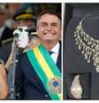 Michelle e Jair Bolsonaro (esq) e parte do kit de joias dados pelo governo saudita (Crédito  Foto: Reprodução/Redes Sociais / Perfil Brasil