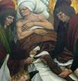 Obra provavelmente do século 16 retrata o suposto transplante de perna que os santos teriam realizado de forma milagrosa  Foto: Domínio Público / BBC News Brasil