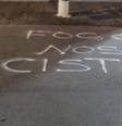 Frase 'fogo nos racistas' amanheceu pichada no asfalto da entrada do setor visitante do Allianz Parque  Foto: Reprodução/X/@Central_da_SEP