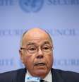 Ministro Mauro Vieira fala com a imprensa em Conselho de Segurança da ONU sobre conflito em Gaza, na sede da ONU, em Nova York, em 13 de outubro de 2023  Foto: REUTERS/Brendan McDermid
