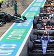 Saída dos boxes em Silverstone; a Direção de Prova tenta reduzir o engarrafamento  Foto: F1