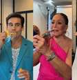 Deborah Secco, Nicolas Prates, Susana Vieira e Renata Lo Prete nos bastidores da gravação  Foto: Reproduções