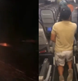 Um dos motores do avião pegou fogo; um passageiro deixou a aeronave de joelhos  Foto: Reprodução/Redes Sociais