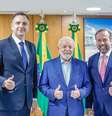 Pacheco, Lula e Silveira, durante reunião; presidente do Senado classificou como 'impagável' os juros aplicados sobre a dívida de Minas Gerais  Foto: Reprodução / Twitter Alexandre Silveira / Estadão