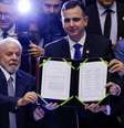 Cerimônia teve os chefes do três poderes: Lula e presidentes do Congresso, Rodrigo Pacheco, e do Senado, Arthur Lira  Foto: DW / Deutsche Welle