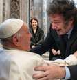 Javier Milei e Papa Francisco se cumprimentam durante evento.  Foto: X/Reprodução / Perfil Brasil