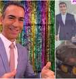 César Tralli é surpreendido com bolo temático com fotos dele  Foto: Reprodução/Instagram