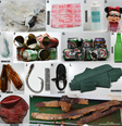 Entre os resíduos encontrados em São Paulo, estão: plásticos (A-E), metal (F, G, J), vidro (H, I), couro (K), borracha (L), pintura de embarcação (M) e cano de ferro (N)  Foto: Reprodução/Marine Pollution Bulletin