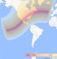 A área vermelha indica onde vai ser possível ver o eclipse solar total (Imagem: timeanddate.com)  Foto: Canaltech
