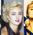 Madonna, é você? Não, as fotos são da atriz Regina Restelli na fase em que fez trabalhos com visual da cantora  Foto: Reproduções / Divulgação TV Globo