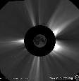Eclipse solar total artificial em foto da sonda SOHO; a foto da Lua foi sobreposta para escala (Imagem: Reprodução/NASA/Eclipse Watch)  Foto: Canaltech