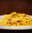 Spaghetti alla Carbonara (Spaghetti com Parmesão, Gema de Ovo e Guanciale ou Pancetta) da Trattoria Fasano.  Foto: Zé Carlos Barretta/ Divulgação / Estadão