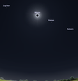 Eclipse solar visto por um observador no Texas, nos Estados Unidos; Saturno e Vênus se tornam visíveis durante o evento (Imagem: Captura de tela/Stellarium)  Foto: Canaltech