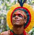 O cocar frequentemente usado em cerimônias, rituais e eventos indígenas importantes  Foto: iStock/Brastock Images