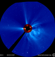 Ejeção ded massa coronal prevista para chegar à Terra no dia 4 de maio (Imagem: Reprodução/NASA/SOHO)  Foto: Canaltech