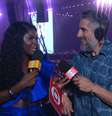 Kenya Sade e Marcos Mion ancoraram a transmissão do show histórico de Madonna  Foto: Reprodução/TV