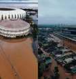 Fotos: Reprodução / Internet - Legenda: CTs de Inter e Grêmio completamente alagados pelas chuvas que atingiram o Rio Grande do Sul  Foto: Jogada10