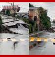 Rua desmorona após chuva em Gramado, no Rio Grande do Sul   Foto: 