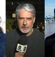 Ana Paula Araújo, do 'Bom Dia Brasil', William Bonner, do 'Jornal Nacional', e Marcelo Cosme, do 'GloboNews Em Pauta', foram deslocados do Rio ao RS para mostrar de perto o desastre climático  Foto: Reprodução/TV