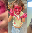 Menina de 3 anos viraliza após pintar rosto todo de batom  Foto: Reprodução Redes Sociais / Twitter / @nayanezani / Reprodução Redes Sociais / Twitter / @nayanezani