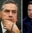 Ministro Luís Roberto Barroso (esq.) e Elon Musk, dono do X (dir.)  Foto: Montagem: Estadão Conteúdo/Reuters