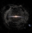 Representação da Via Láctea cercada por seu halo de estrelas; o halo aparece enrugado, sinalizando que houve uma fusão aconteceu recentemente (Imagem: Reprodução/ESA/Gaia/DPAC, T Donlon et al. 2024; Stefan Payne-Wardenaar)  Foto: Canaltech