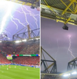 Tempestade com granizo e raios suspende jogo entre Alemanha e Dinamarca   Foto: Reprodução/Redes Sociais 
