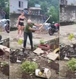 Homem usa marreta para destruir jardim de terreiro de candomblé  Foto: Reprodução
