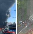 Ônibus pega fogo na Marginal Pinheiros, em São Paulo, nesta quinta-feira, 25  Foto: Reprodução/Record TV