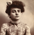Na imagem mais icônica de Maud Wagner dá para ver desenhos de animais e árvores em sua pele  Foto: Wikimedia Commons