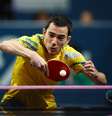 Hugo Calderano em ação nas quartas de final do tênis de mesa  Foto: REUTERS/Kim Hong-Ji