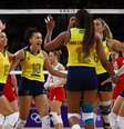 Brasil atropelou a Polônia e avançou com 100% de aproveitamento no vôlei feminino.  Foto: Siphiwe Sibeko/Reuters