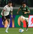 Felipe Anderson, do Palmeiras, disputa bola com Pulgar. No fim das contas, o Flamengo perdeu, mas avançou   Foto: Cesar Greco/Palmeiras / Jogada10