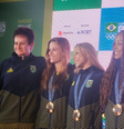Da esquerda para direita: Iryna Ilyashenko, Jade Barbosa, Flávia Saraiva, Lorrane Oliveira, Júlia Soares e Henrique Mota  Foto: Redação Terra