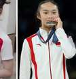 A atleta chinesa Zhou Yaqin servindo pratos com seu uniforme olímpico e em momento que viralizou na Olimpíada  Foto: Reprodução/Montagem