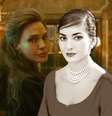 Cena do filme sobre Maria Callas com Angelina Jolie e um retrato da famosa prima-dona da ópera  Foto: Fotomontagem: Sala de TV (Reproduções)