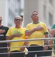 Eduardo Bolsonaro, Silas Malafaia, Jair Bolsonaro e Tarcísio de Freitas no ato de 7 de Setembro na Avenida Paulista  Foto: Tiago Queiroz/Estadão / Estadão