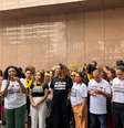 Ligia Batista, Agatha Arnaus, Anielle Franco, Marinete da Silva, Antônio Francisco da Silva Neto, Luyara Franco, antes de julgamento de réus acusados de matar Marielle Franco e Anderson Gomes  Foto: Catarina Carvalho/Terra