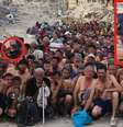 Em meio a este grupo de homens de Gaza, detidos pelas forças israelenses, uma menina pode ser vista (circulada em vermelho). A BBC optou por ocultar os rostos das pessoas que podiam ser identificadas com mais facilidade  Foto: Imagem cedida / BBC News Brasil