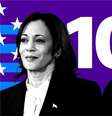 Montagem mostra Kamala Harris à esquerda e Donald Trump à direita. Entre eles, o número 10.  Foto: BBC News Brasil