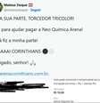 Teve gente estimulando a doação – prontamente atendida por alguns tricolores –  Foto: Reprodução redes sociais / Jogada10