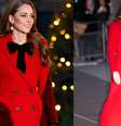 A princesa Kate Middleton com casaco vermelho  Foto: Getty Imagens / Manequim