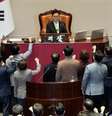 Sob protestos de governistas, Parlamento da Coreia do Sul aprovou afastamento do presidente interino  Foto: DW / Deutsche Welle