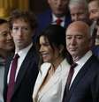 Elon Musk (X e Tesla), Jeff Bezos (Amazon e Blue Origin) e Mark Zuckerberg (Meta) em cerimônia de posse de Donald Trump, em 20 de janeiro de 2025.   Foto: Getty Images