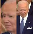 O momento em que Barron se curva diante de Biden e diz algo; e a reação estranha do ex-presidente  Foto: Reprodução