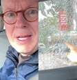 Márcio Gomes mostra o estrago que o assaltante fez no vidro do carro de sua mulher: "Precisamos ficar atentos"  Foto: Reprodução