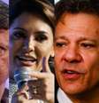 O governador de São Paulo, Tarcísio de Freitas (Republicanos), a ex-primeira-dama Michelle Bolsonaro (PL), e o ministro da Fazenda, Fernando Haddad (PT).  Foto: Bruno Escolastico/Estadão, Wilton Júnior/Estadão e Sérgio Ribeiro/Agência Câmara / Estadão