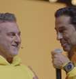 Luciano Huck com João Adibe Marques no evento: parceria renovada no 'Domingão'  Foto: Thiago Choer/Divulgação